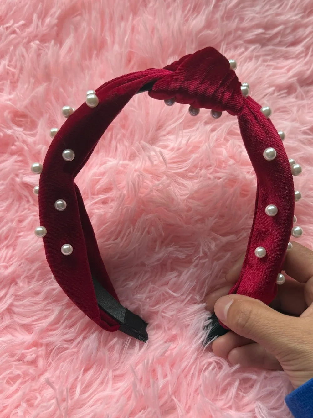 Francesca's Red Velvet Pearl Knotted Headband